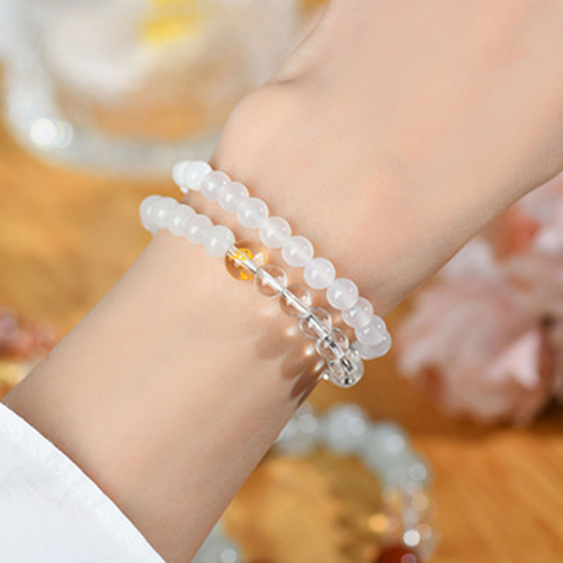 6mm Five Elements White Agate Luck Bracelet for Spiritual Balance