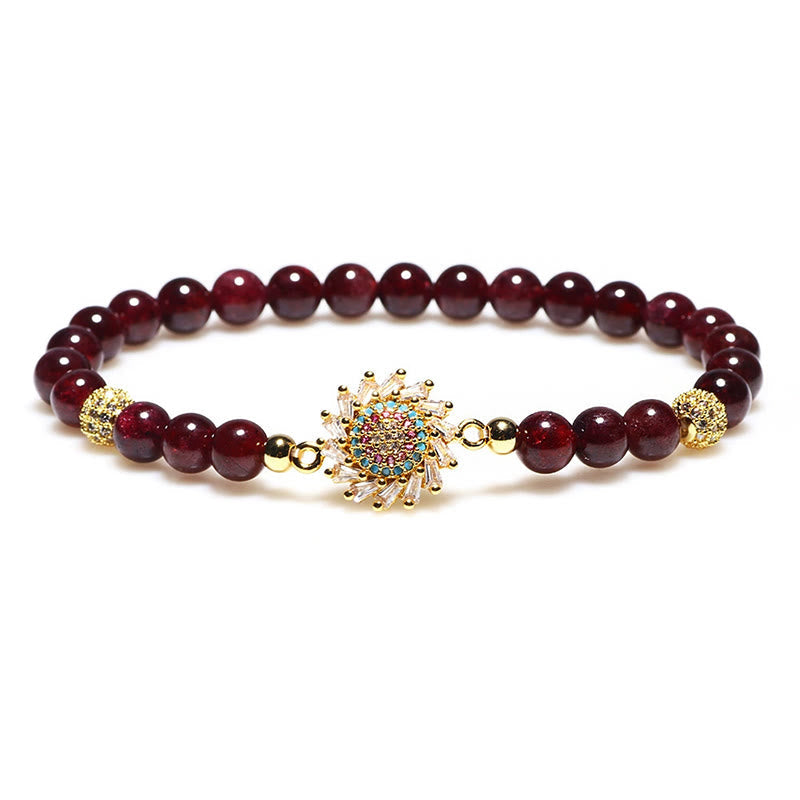 6mm Garnet Protection Bracelet with Zircon Flower Beads