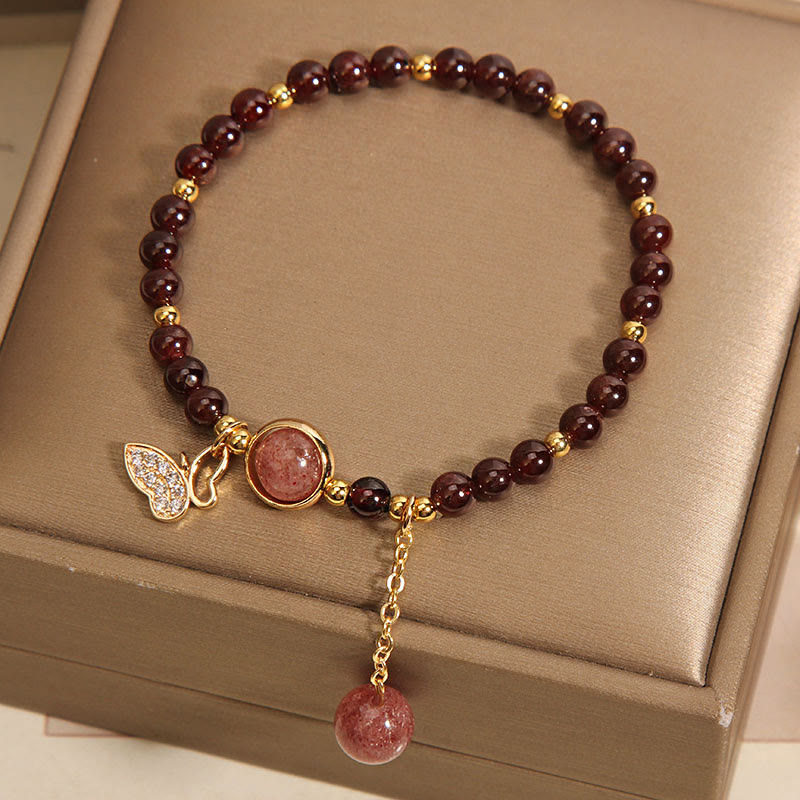 6mm Garnet Strawberry Quartz Butterfly Protection Bracelet