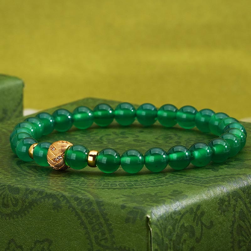 6mm Green Agate Support Bracelet with Sterling Silver Beads