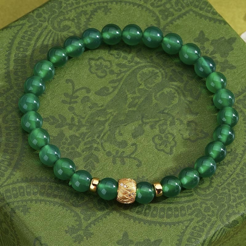 6mm Green Agate Support Bracelet with Sterling Silver Beads