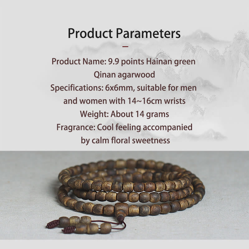 6mm Hainan Green Qinan Agarwood 108 Mala Beads Bracelet