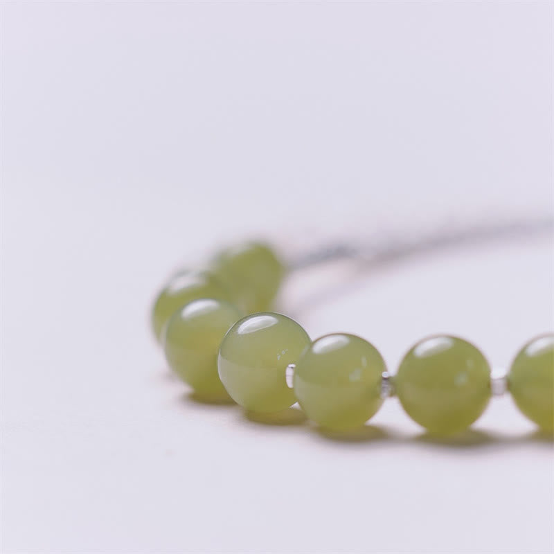 6mm Hetian Jade and 925 Sterling Silver Luck Bracelet Meditation