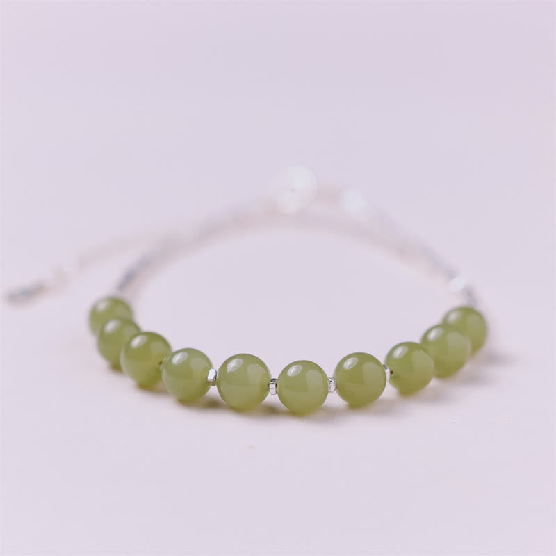 6mm Hetian Jade and 925 Sterling Silver Luck Bracelet Meditation