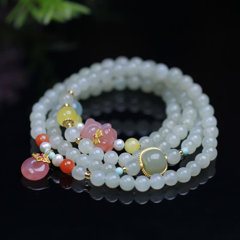 6mm Hetian Jade Peace Buckle Happiness Bracelet