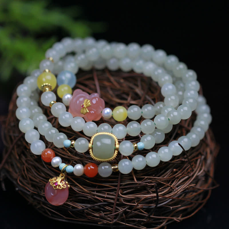 6mm Hetian Jade Peace Buckle Happiness Bracelet