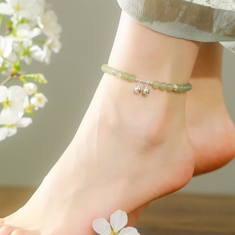6mm Hetian Jade Prosperity Bell Charm Anklet for Spiritual Growth