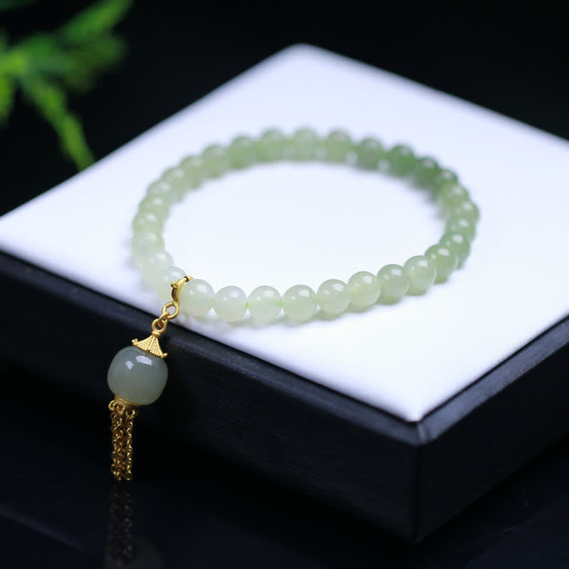 6mm Hetian Jade Wealth Charm Bracelet Sterling Silver