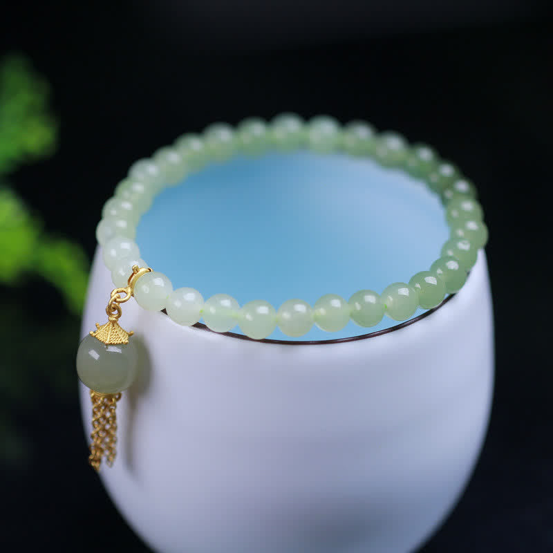 6mm Hetian Jade Wealth Charm Bracelet Sterling Silver