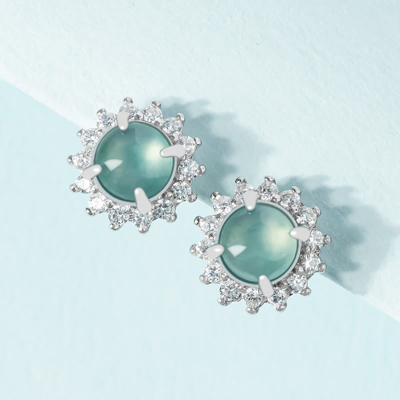 6mm Jade Luck Abundance Stud Earrings in 925 Sterling Silver