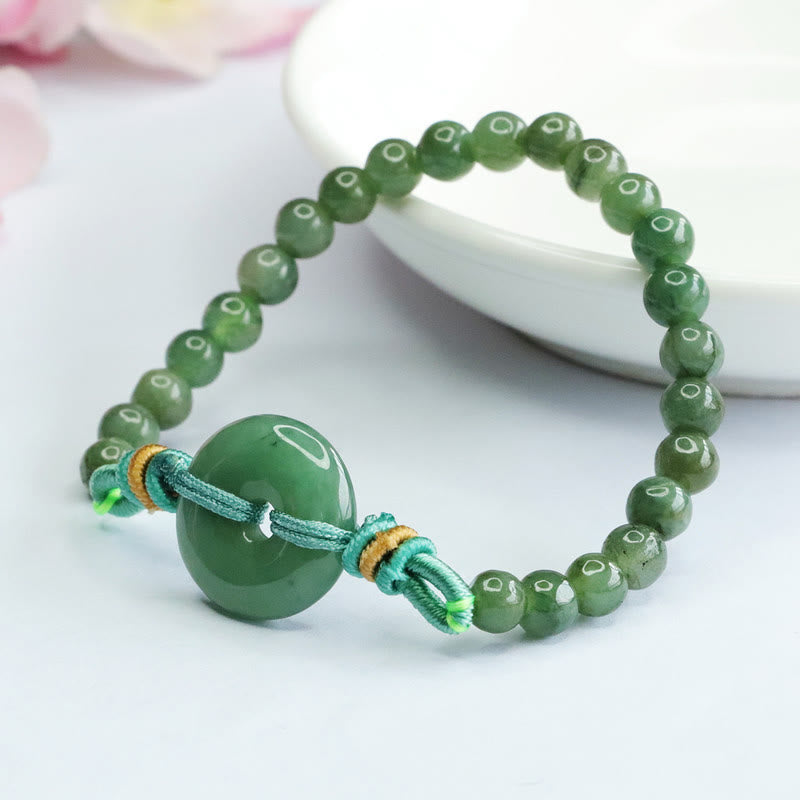 6mm Jade Peace Buckle Bracelet - Prosperity and Luck