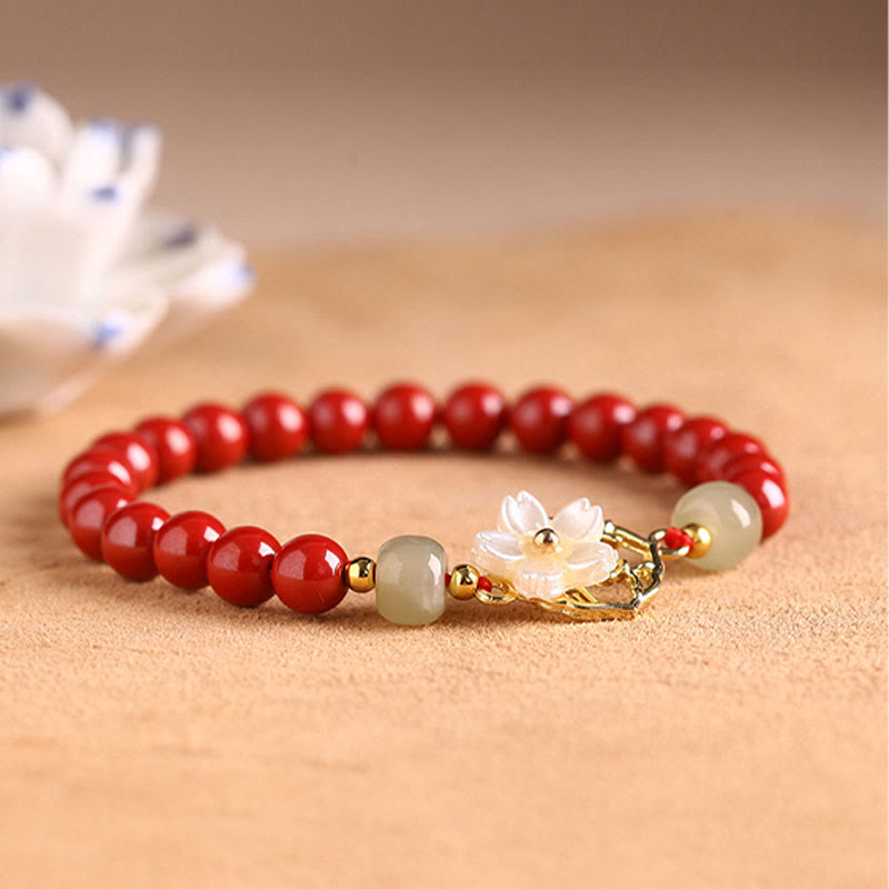 6mm Natural Cinnabar Jade Beaded Blessing Bracelet