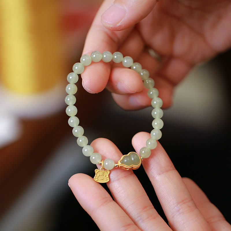 6mm Natural Hetian Jade Lucky Charm Bracelet
