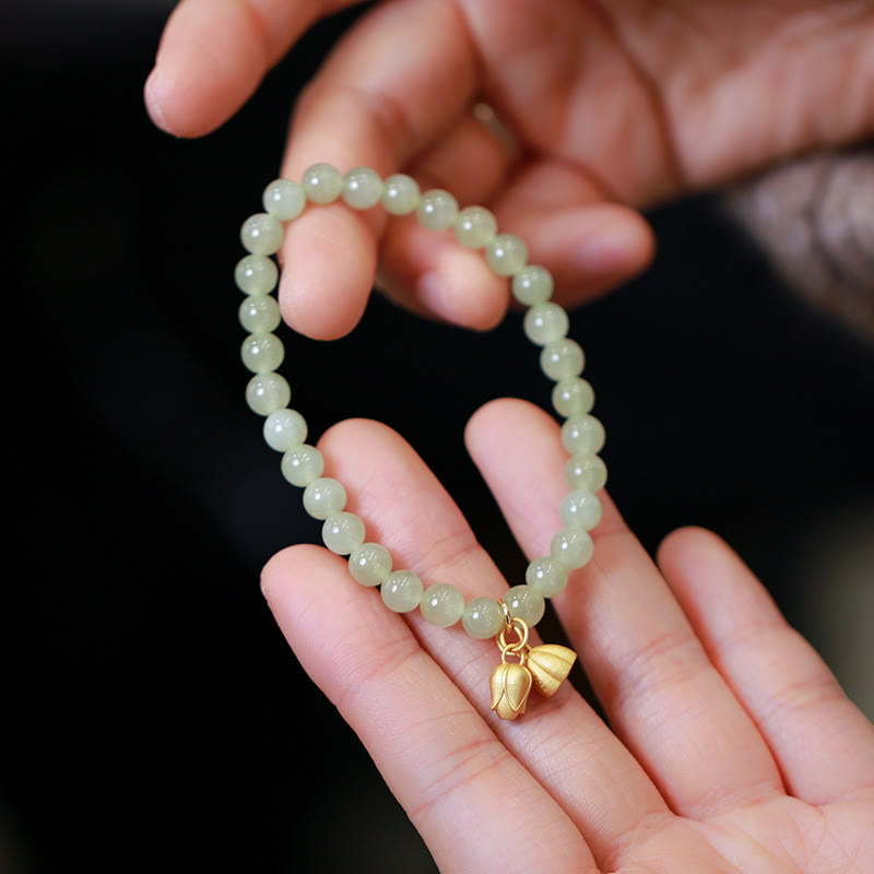 6mm Natural Hetian Jade Lucky Charm Bracelet