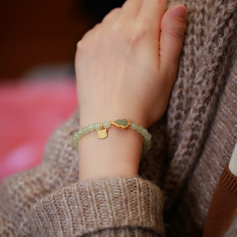 6mm Natural Hetian Jade Lucky Charm Bracelet