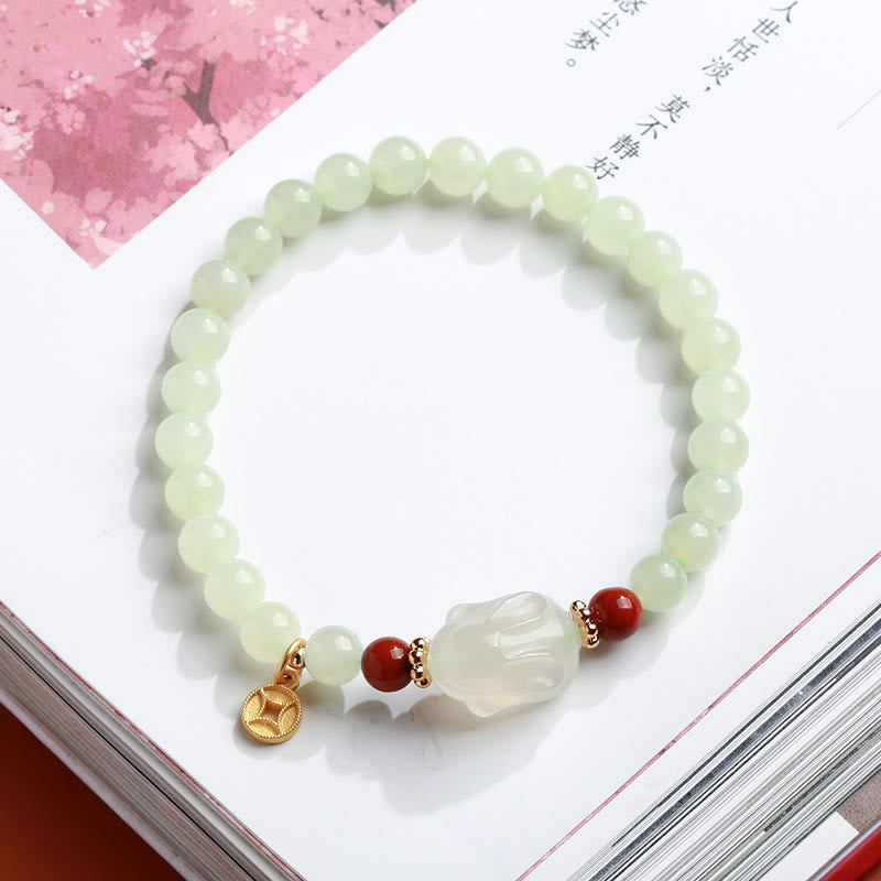 6mm Natural Hetian Jade Lucky Charm Bracelet