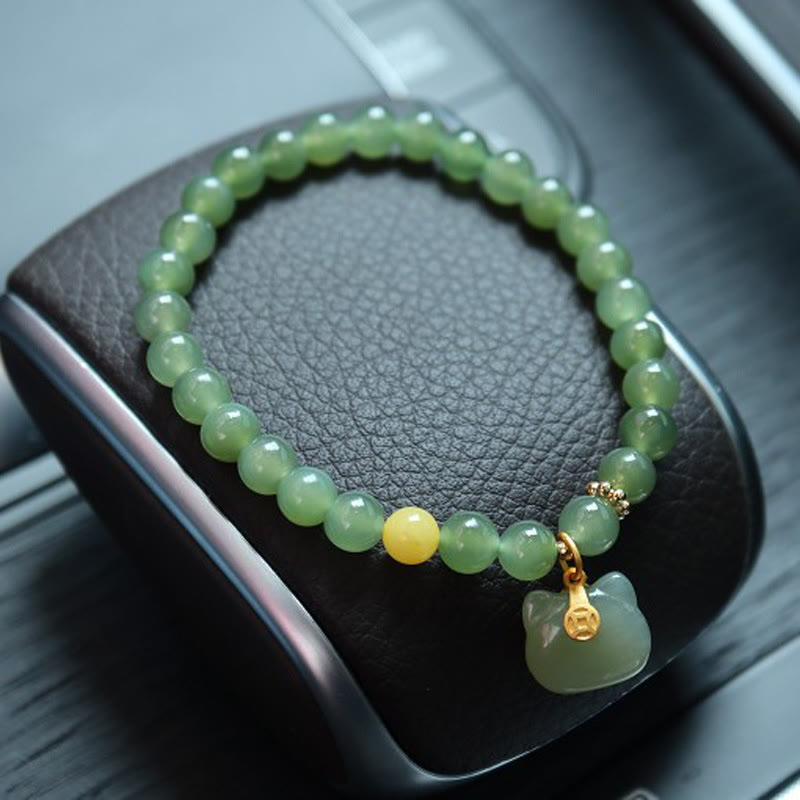 6mm Natural Hetian Jade Lucky Charm Bracelet