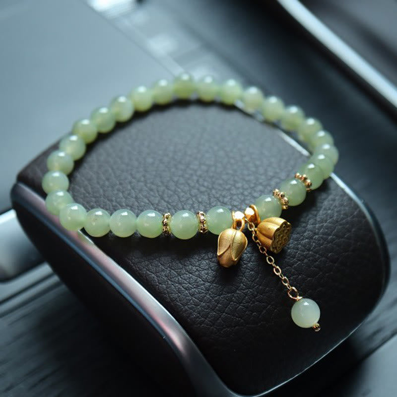6mm Natural Hetian Jade Lucky Charm Bracelet