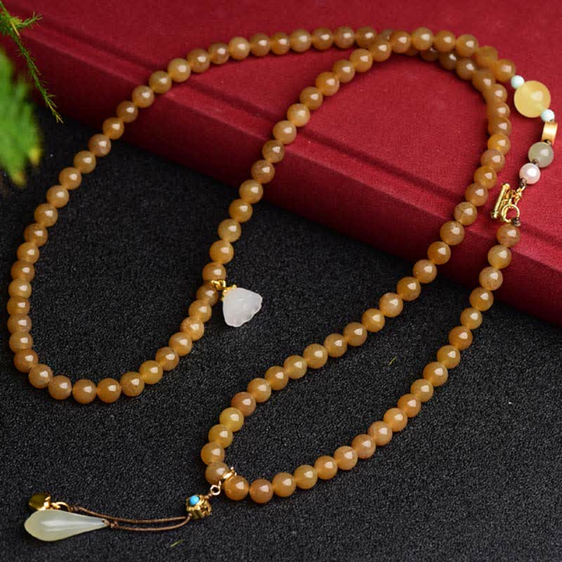 6mm Natural Hetian Topaz Amber Lotus White Jade Pearl Success Bracelet