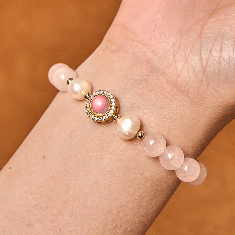 6mm Pink Crystal Pearl Warmth Bracelet for Women