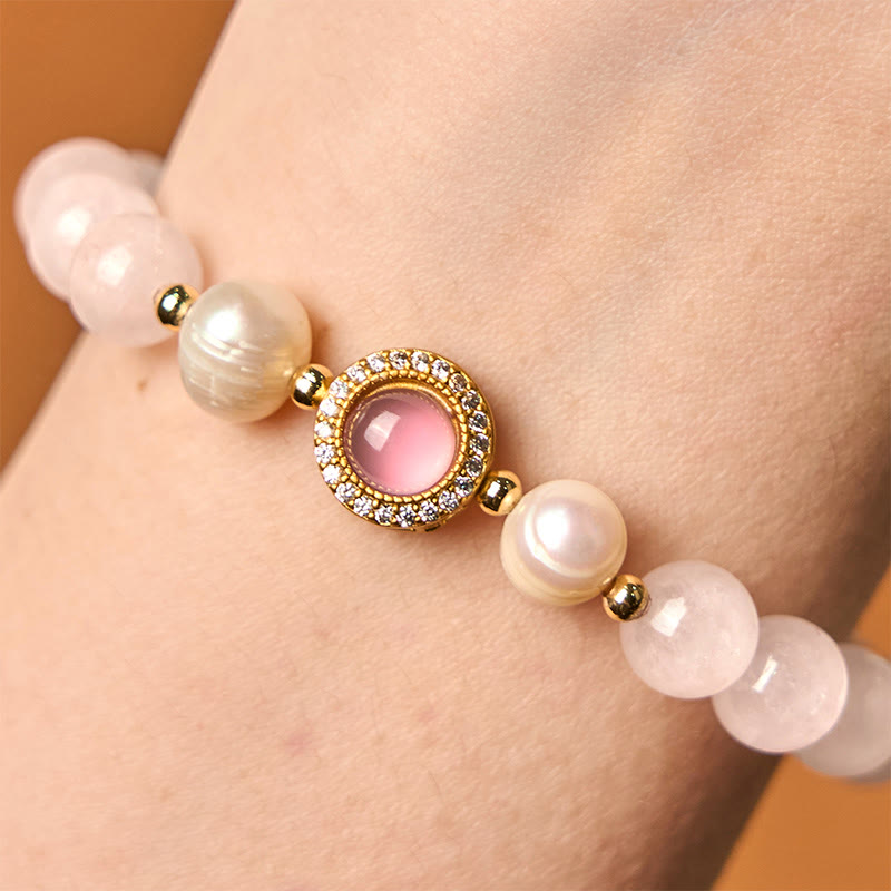 6mm Pink Crystal Pearl Warmth Bracelet for Women