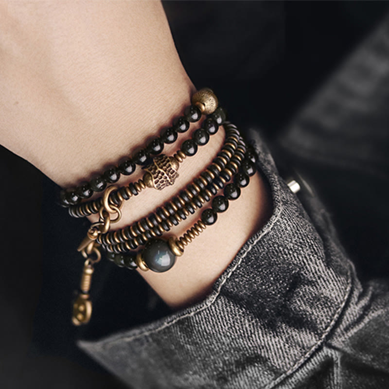 6mm Rainbow Obsidian Positive Multilayer Bracelet