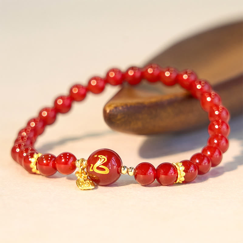 6mm Red Agate Year of the Snake Protection Bracelet