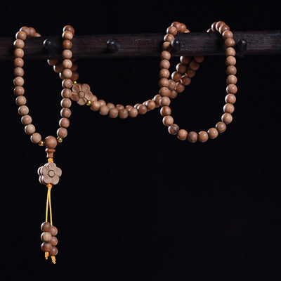 6mm Sandalwood Plum Blossom Charm Mala Bracelet for Calmness & Healing