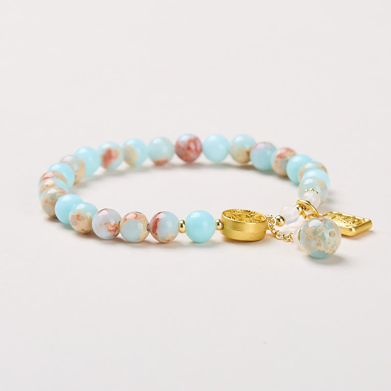 6mm Shoushan Stone Copper Coin Spiritual Wealth Bracelet