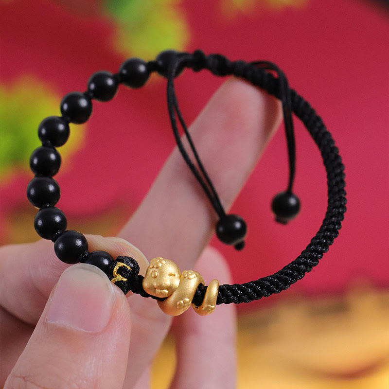 6mm Small Leaf Red Sandalwood Protection Bracelet with Red Rope - Unisex