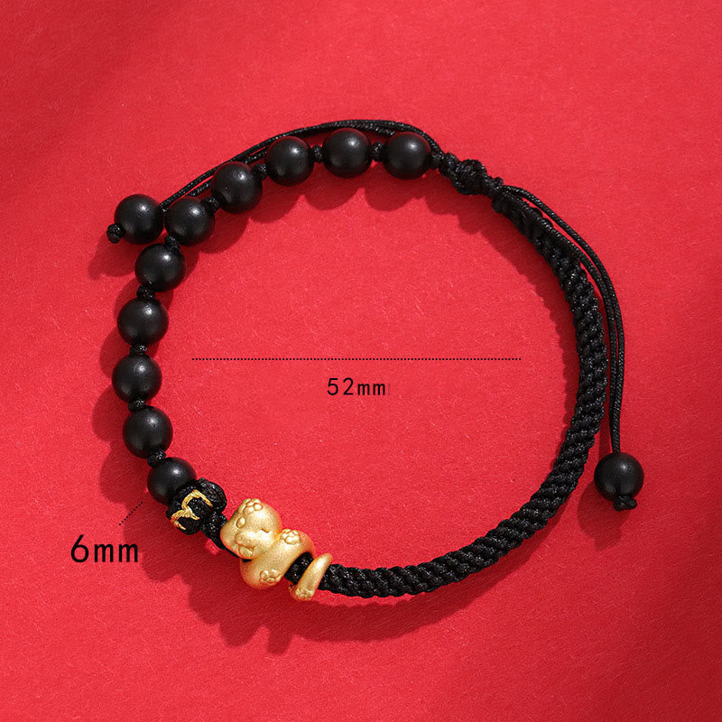 6mm Small Leaf Red Sandalwood Protection Bracelet with Red Rope - Unisex