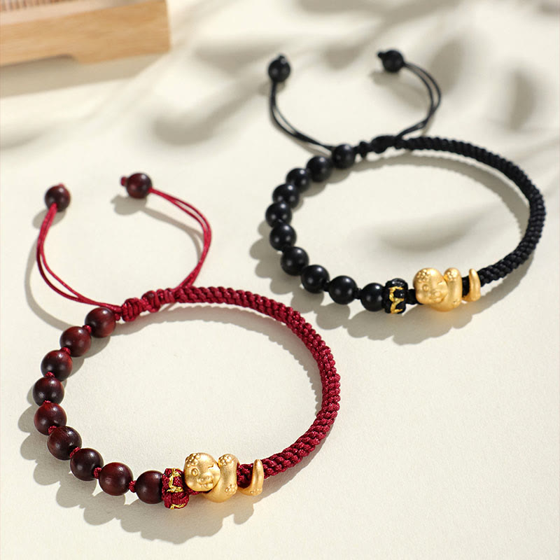 6mm Small Leaf Red Sandalwood Protection Bracelet with Red Rope - Unisex
