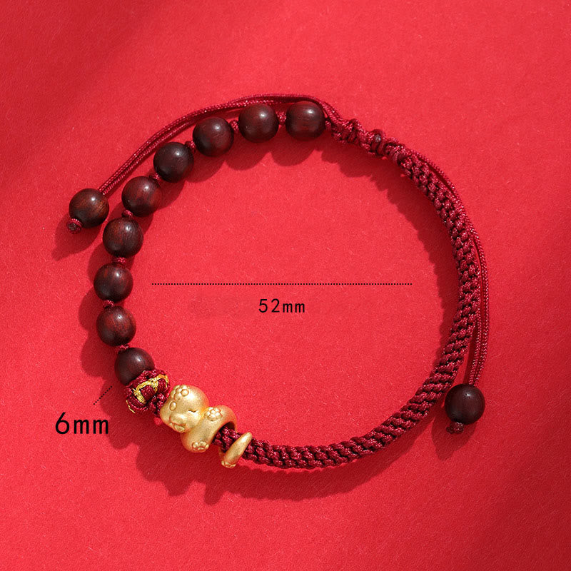 6mm Small Leaf Red Sandalwood Protection Bracelet with Red Rope - Unisex