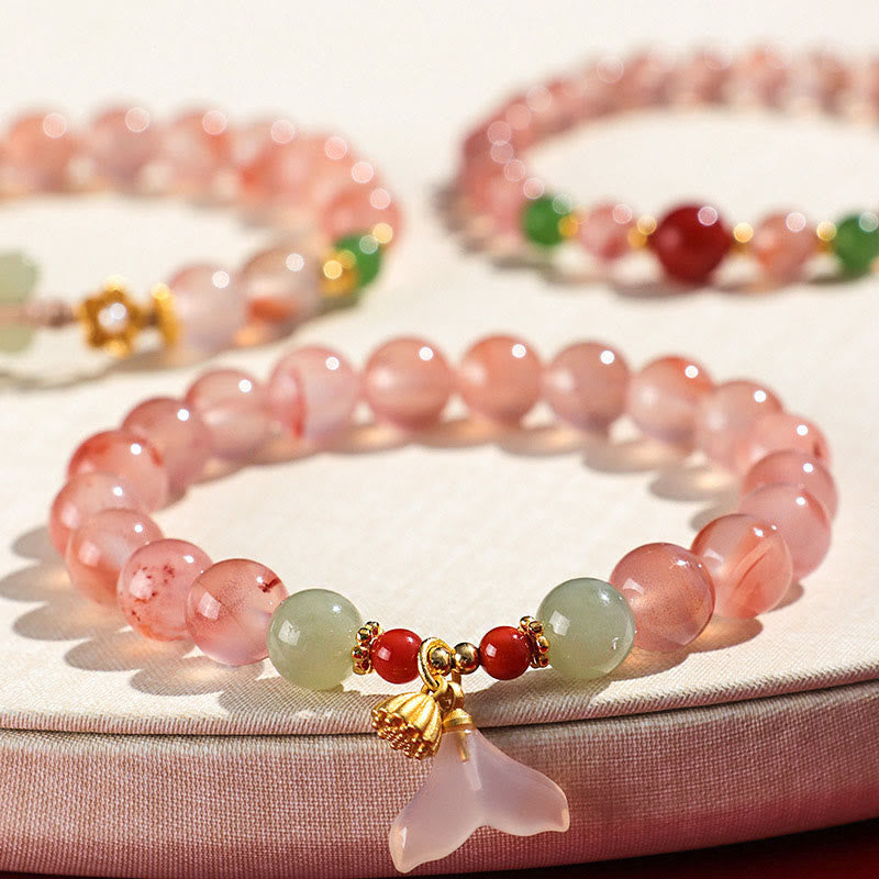 6mm South Red Agate & Hetian Jade Luck and Harmony Bracelet