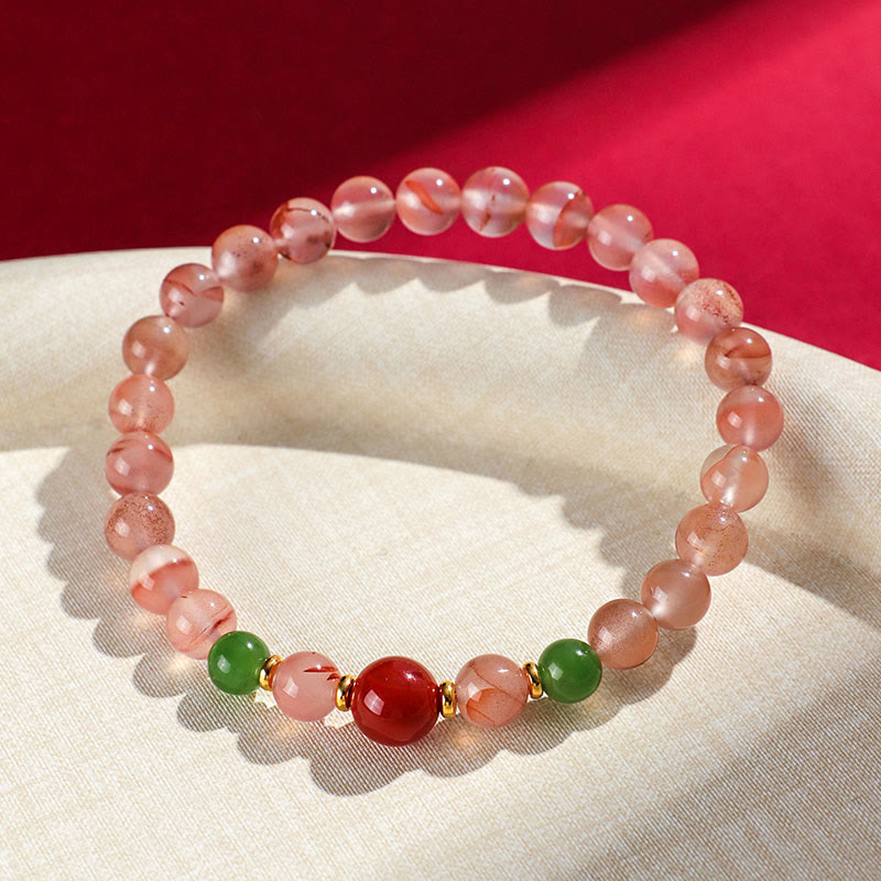 6mm South Red Agate & Hetian Jade Luck and Harmony Bracelet