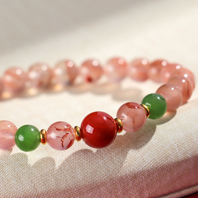 6mm South Red Agate & Hetian Jade Luck and Harmony Bracelet
