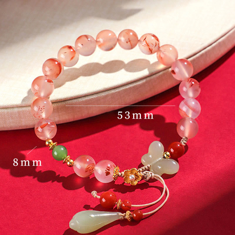 6mm South Red Agate & Hetian Jade Luck and Harmony Bracelet