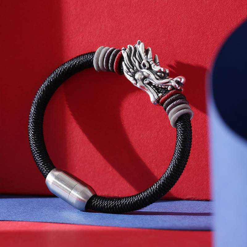 6mm Sterling Silver Dragon Luck Bracelet for Protection