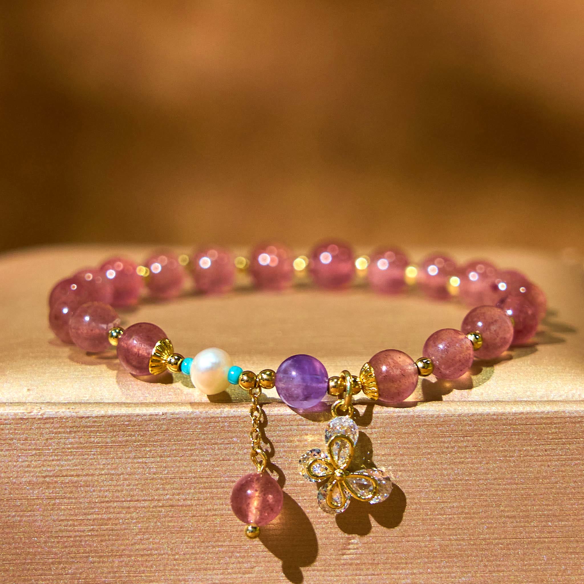 6mm Strawberry Quartz Love Healing Bracelet for Women