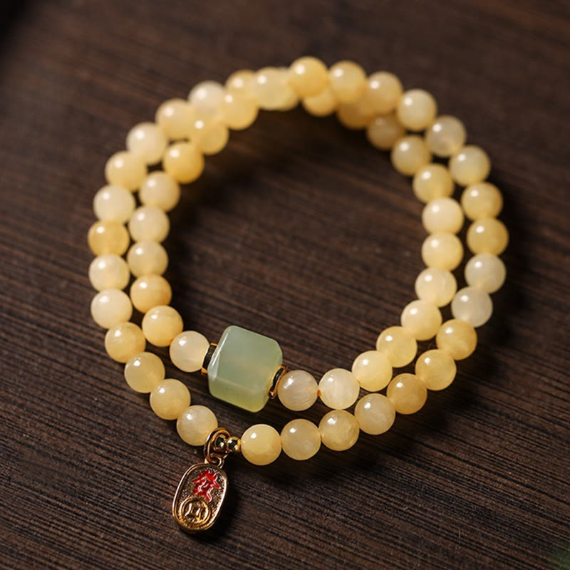 6mm Topaz Jade Cube Double Circle Wealth Bracelet