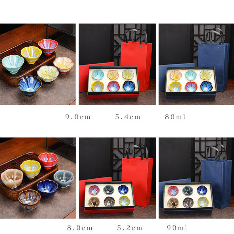 6pcs Plum Blossom Ceramic Jianzhan Tea Cup Set