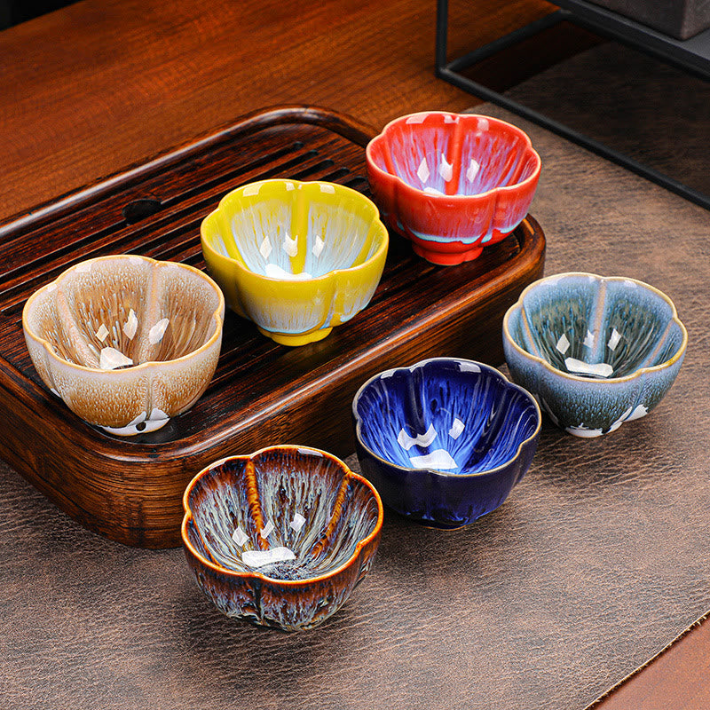 6pcs Plum Blossom Ceramic Jianzhan Tea Cup Set