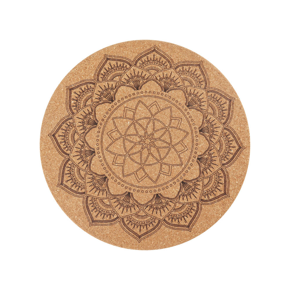 7.38" Cork Carved Mandala Pattern Coaster Spiritual Accent