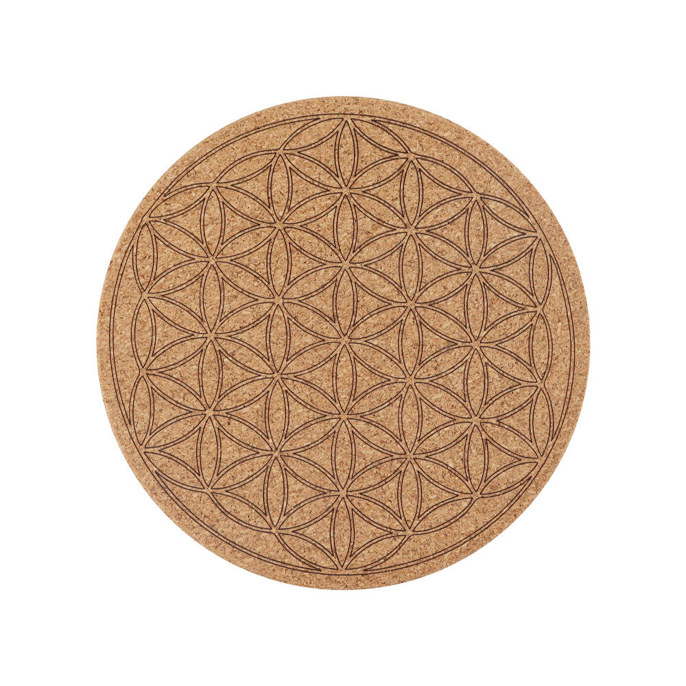 7.38" Cork Carved Mandala Pattern Coaster Spiritual Accent