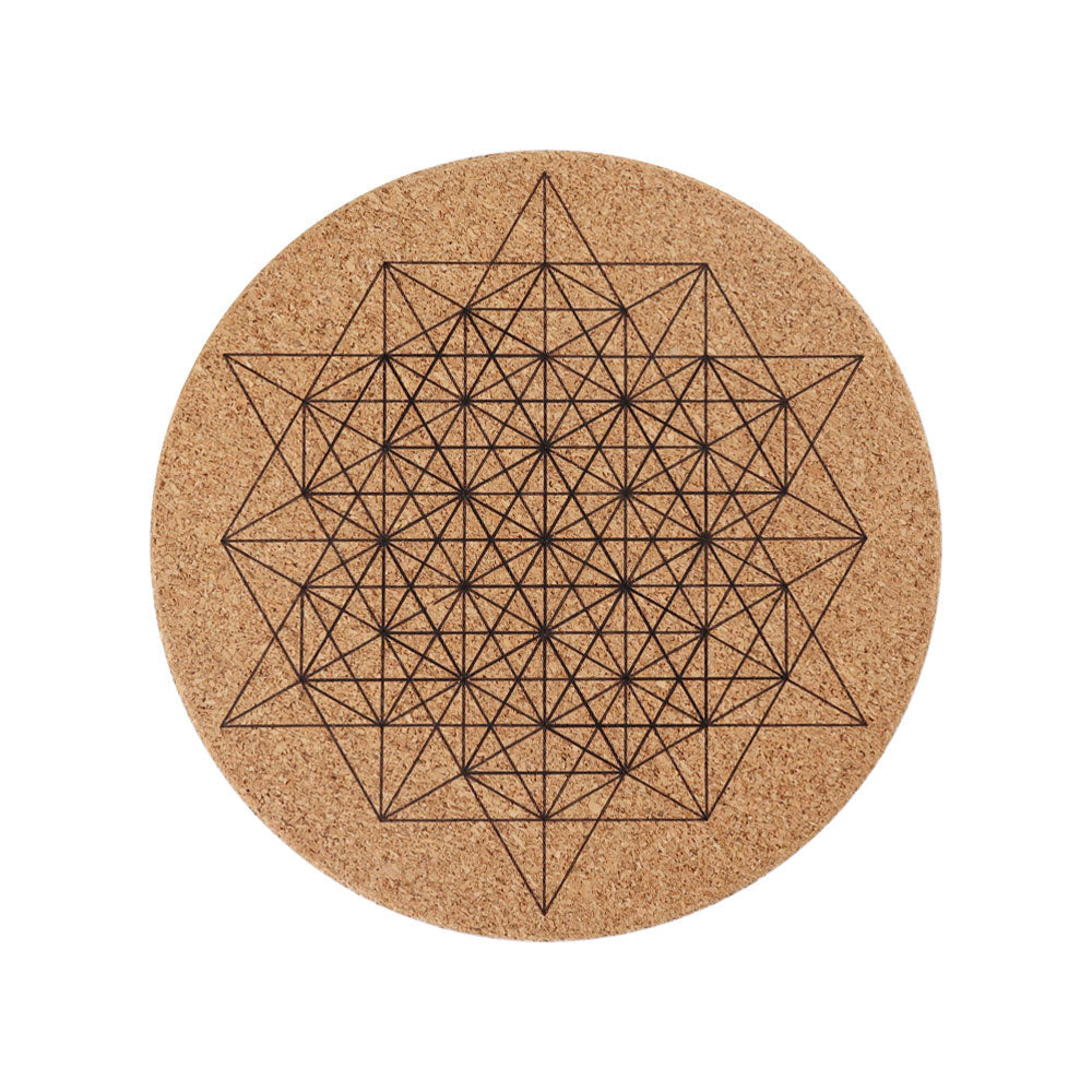 7.38" Cork Carved Mandala Pattern Coaster Spiritual Accent