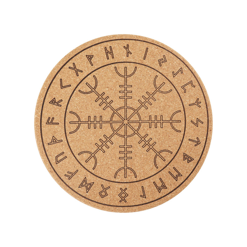 7.38" Cork Carved Mandala Pattern Coaster Spiritual Accent