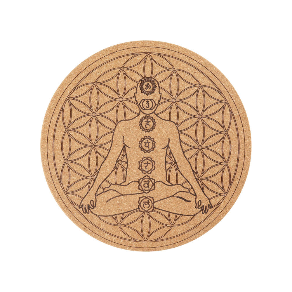 7.38" Cork Carved Mandala Pattern Coaster Spiritual Accent