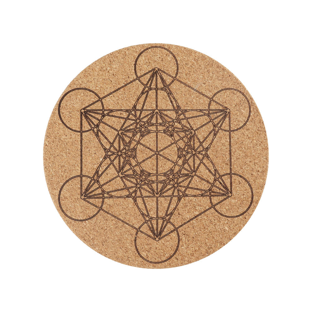 7.38" Cork Carved Mandala Pattern Coaster Spiritual Accent