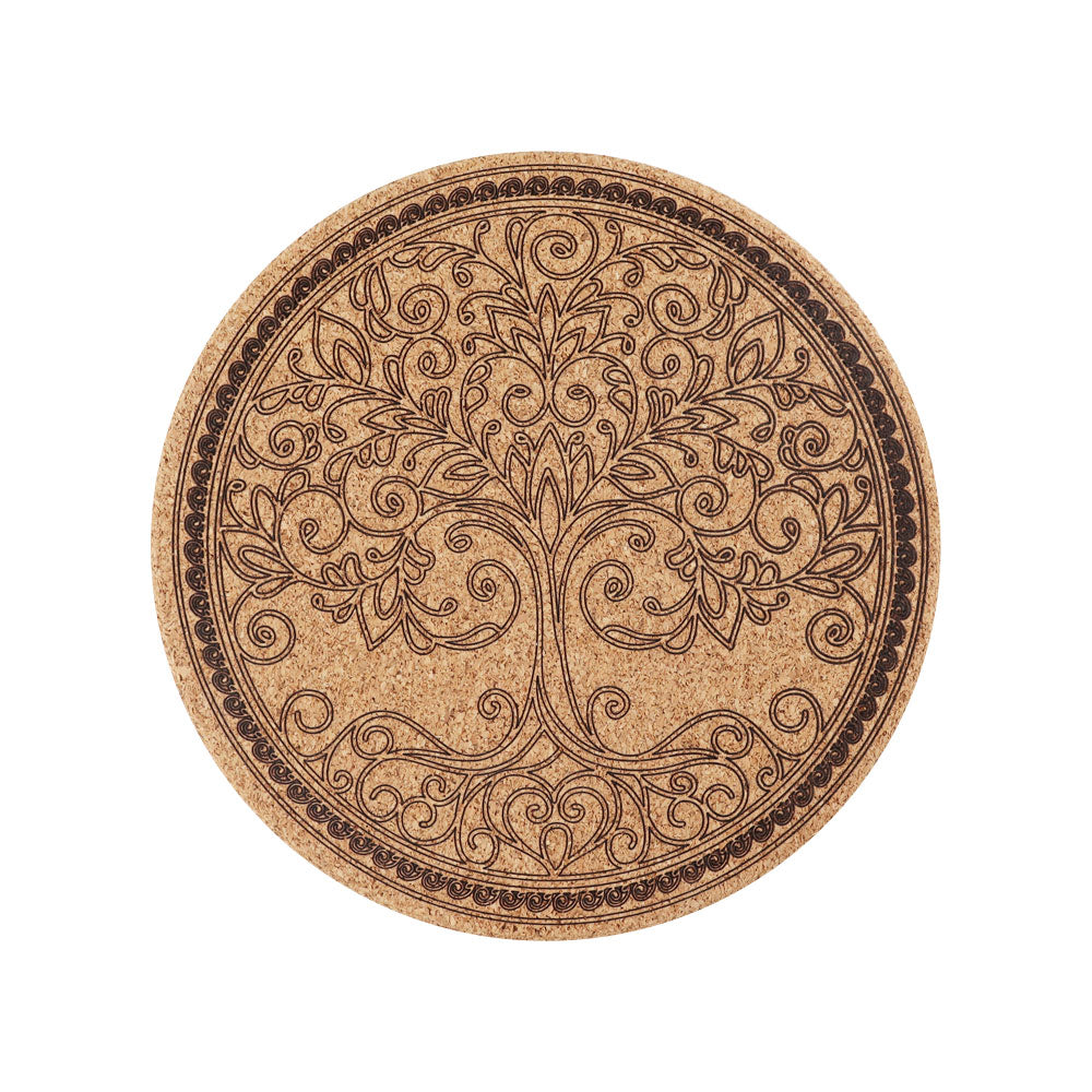 7.38" Cork Carved Mandala Pattern Coaster Spiritual Accent