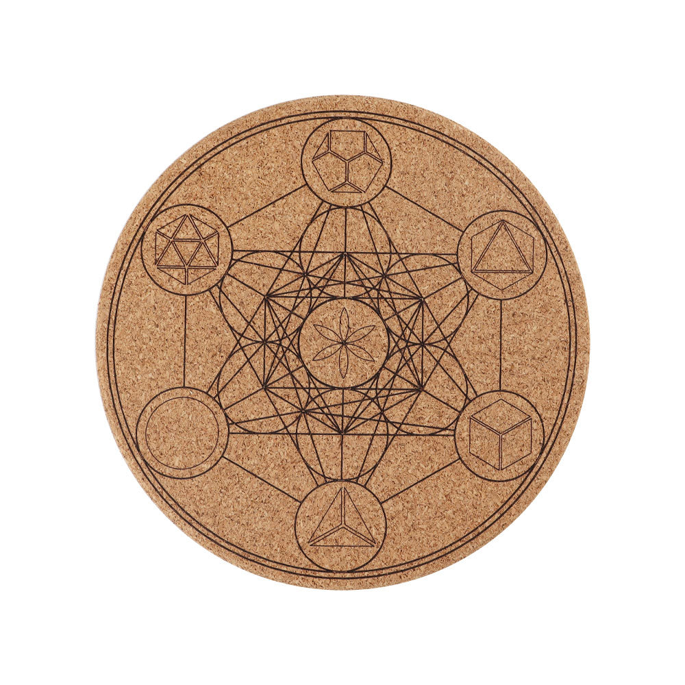 7.38" Cork Carved Mandala Pattern Coaster Spiritual Accent